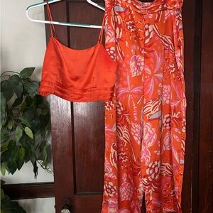House of Harlow 1960 Orange and Pink Patterned Jumpsuit